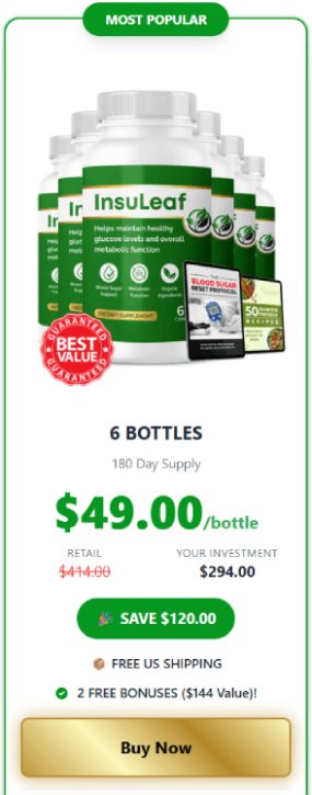 InsuLeaf 6 bottle value package with discounted price and free US shipping offer